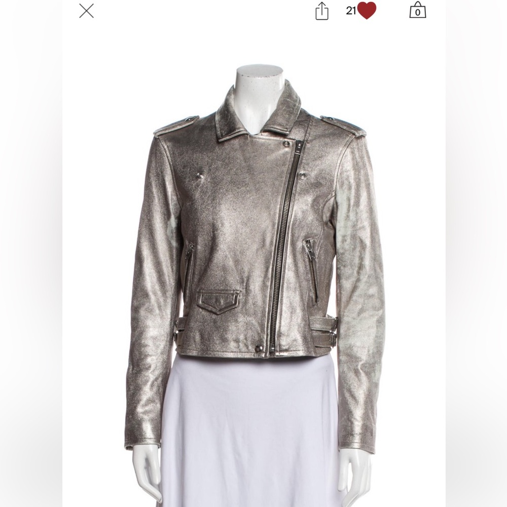 •   Iro Lamb Leather Biker Jacket size XL but fits L. Silver with Glitter Accent